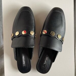 black leather mules gold hardware
